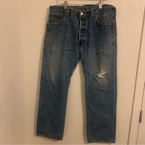 Levi 501 Mens Blue Ripped Jeans 36x30 - Good Condition